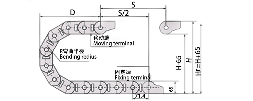 45系列高負載型拖鏈主要技術(shù)參數(shù)圖